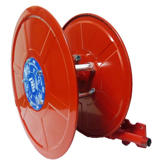 Red Manual swing hose reel drum for hose reel system.